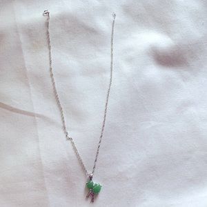 925 Sterling Silver Necklace, Green jade pendant